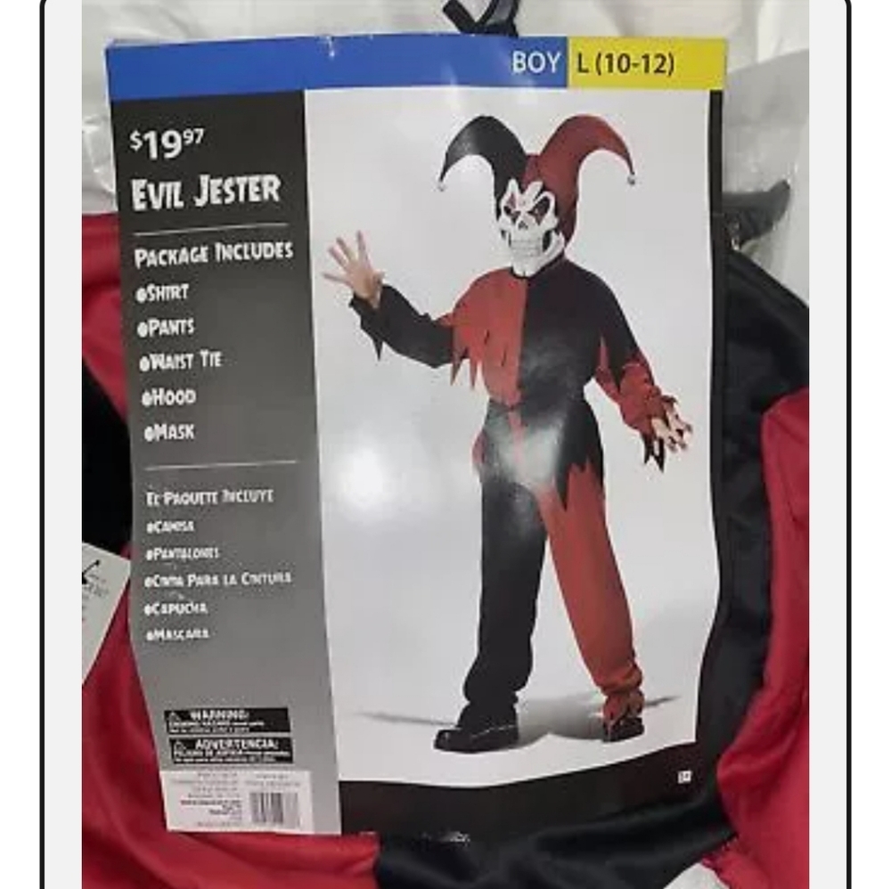Evil Jester Costume, Child Size Large